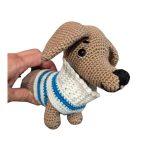 Dachshund Coffee - Crochet toy - white-blue