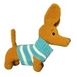 Dachshund- Crochet toy - turquoise-white